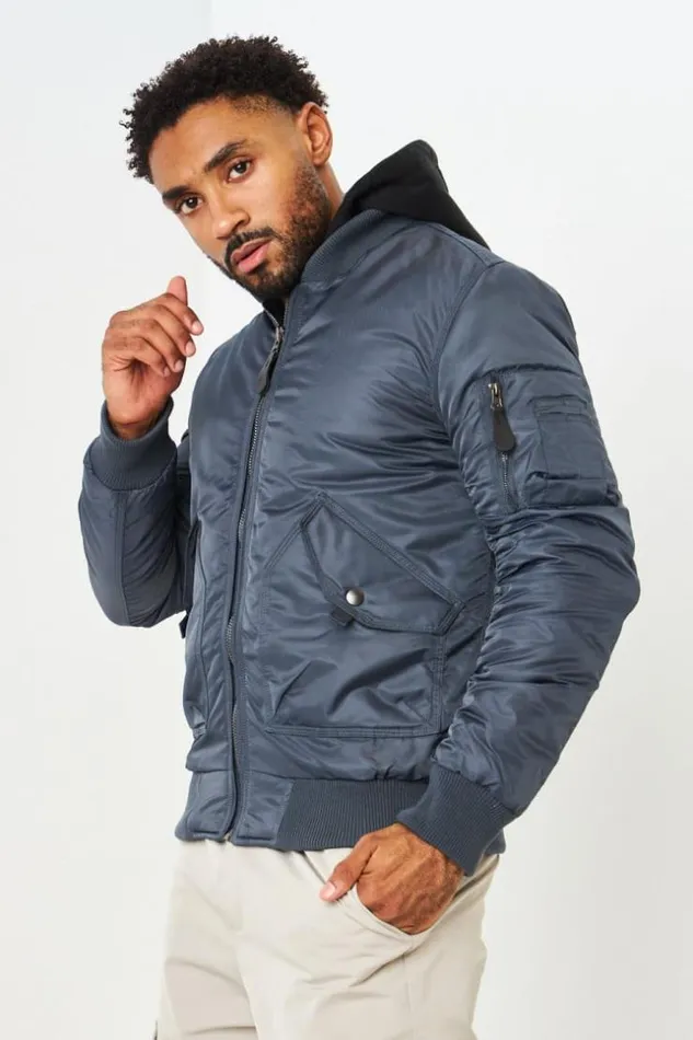 Men Bomber pais Gris Fonc Avec Capuche Noire En Coton Amovible Grey Brentiny Paris Jackets Men Bomber pais Gris Fonc Avec Capuche Noire En Coton Amovible Grey Brentiny Paris Jackets