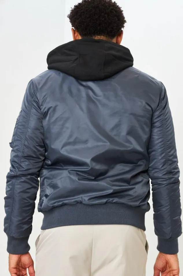 Men Bomber pais Gris Fonc Avec Capuche Noire En Coton Amovible Grey Brentiny Paris Jackets Men Bomber pais Gris Fonc Avec Capuche Noire En Coton Amovible Grey Brentiny Paris Jackets