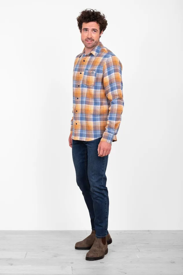 Men Brakeburn Shirts Blue Checked Long Sleeve Shirt
