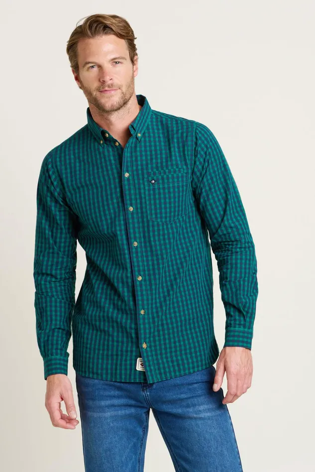 Men Brakeburn Shirts Navy Gingham Shirt