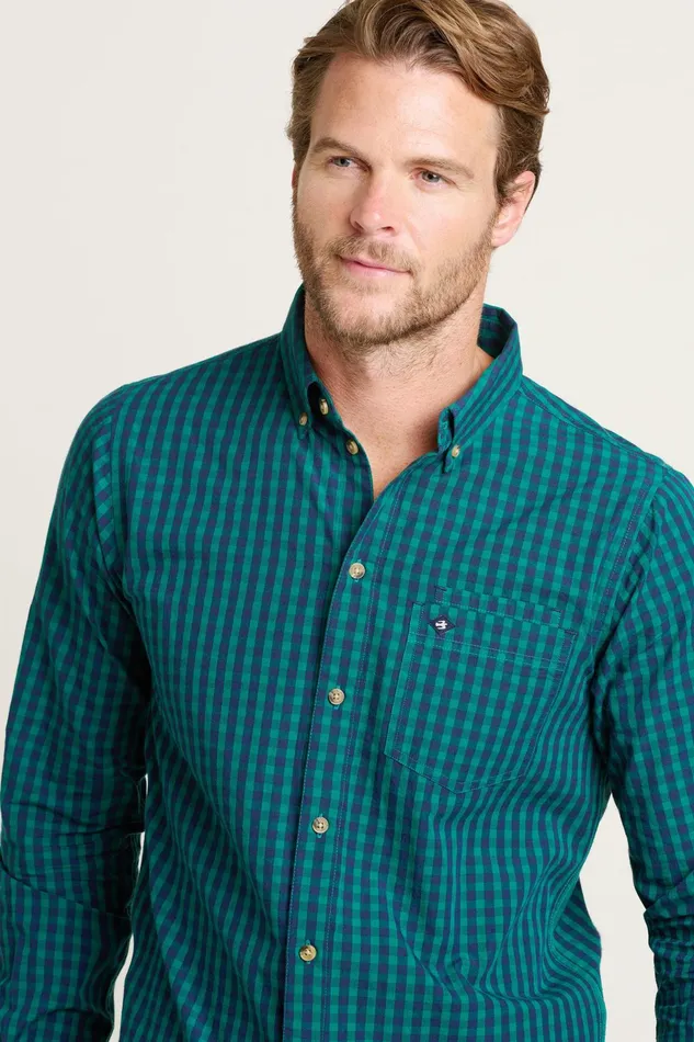 Men Brakeburn Shirts Navy Gingham Shirt