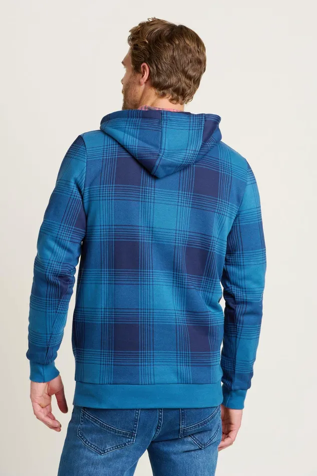Men Brakeburn Sweatshirts And Hoodies Blue Check Hooded Crew Neck Sweatshirt
