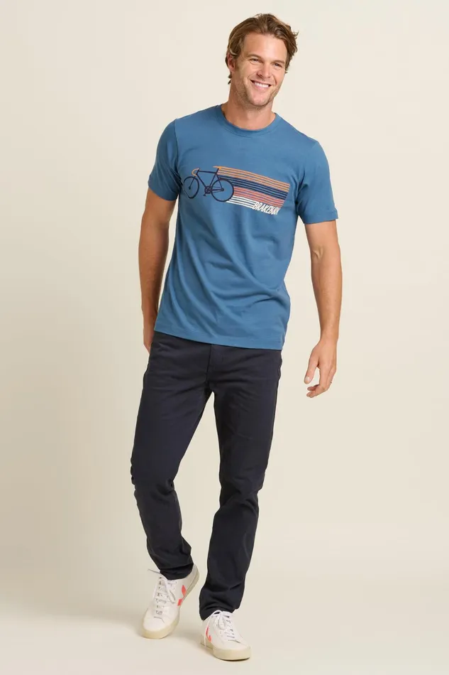 Men Brakeburn TShirts Blue Retro Bike Tee