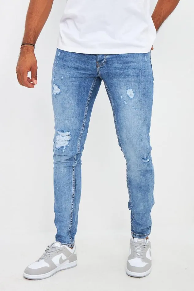 Men Brentiny Ripped Jean In Mid Wash Bleuclair Brentiny Paris Jeans