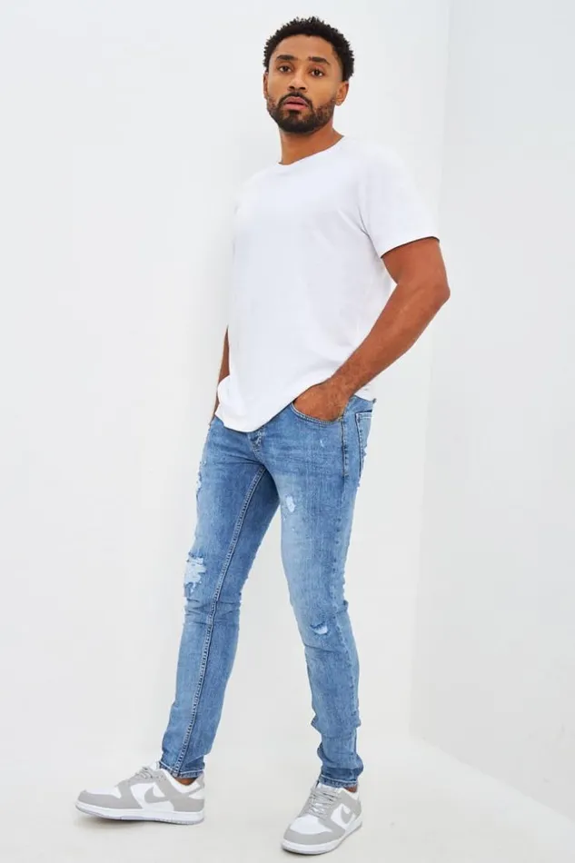 Men Brentiny Ripped Jean In Mid Wash Bleuclair Brentiny Paris Jeans