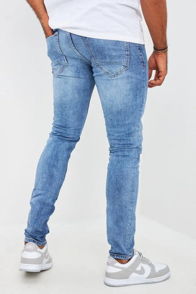 Men Brentiny Ripped Jean In Mid Wash Bleuclair Brentiny Paris Jeans