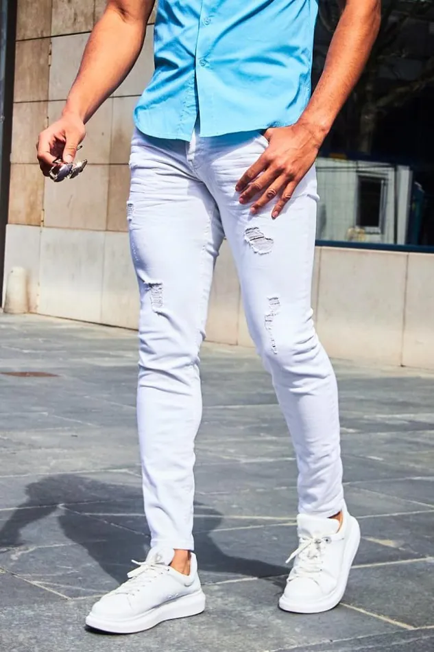 Men Brentiny Ripped Jeans In White White Brentiny Paris Jeans