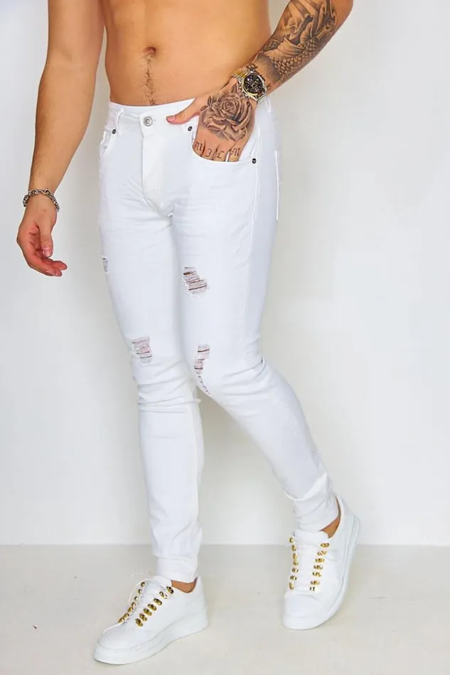 Men Brentiny Ripped Jeans In White White Brentiny Paris Jeans