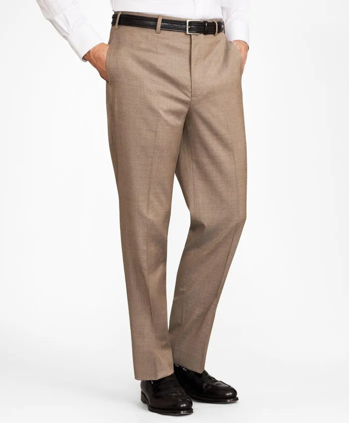 Men Brooks Brothers Flex MadisonFit Wool Trousers Tan Brooks Brothers Dress Pants