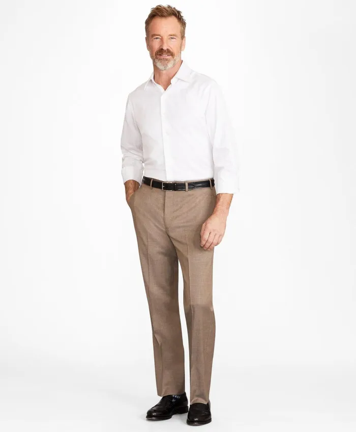 Men Brooks Brothers Flex MadisonFit Wool Trousers Tan Brooks Brothers Dress Pants