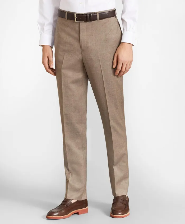 Men Brooks Brothers Flex MilanoFit Wool Trousers Tan Brooks Brothers Dress Pants