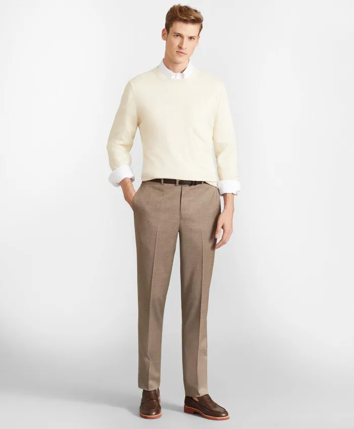 Men Brooks Brothers Flex MilanoFit Wool Trousers Tan Brooks Brothers Dress Pants