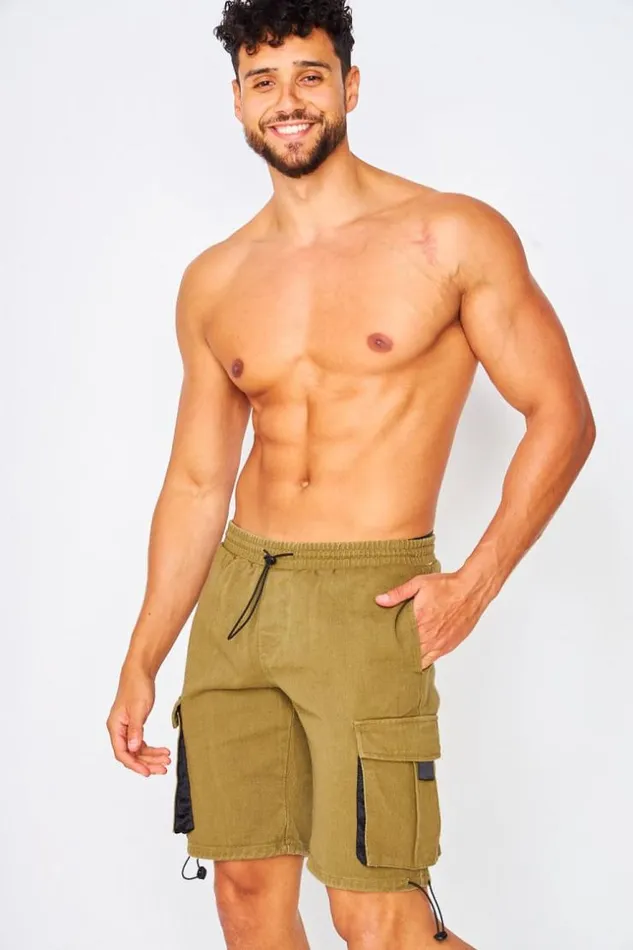 Men Cargo Shorts In Khaki Green Brentiny Paris Shorts