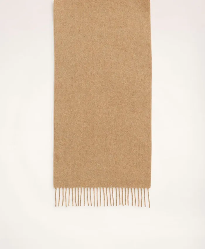 Men Cashmere Fringed Scarf Camel Brooks Brothers Hats and Scarves