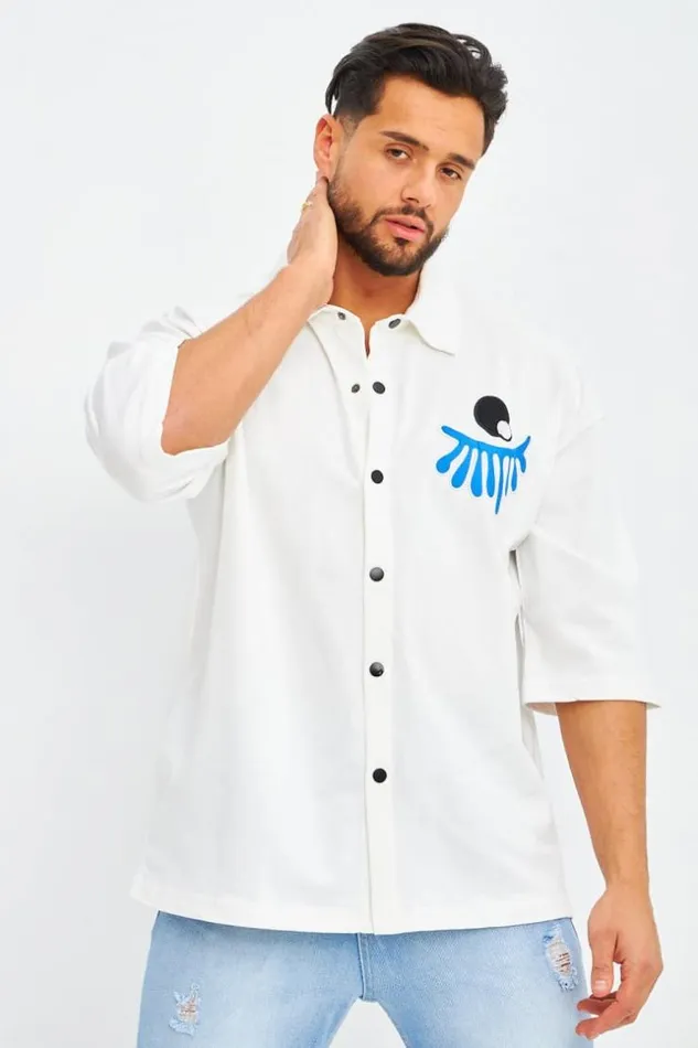 Men Chemise Blanche Oversize Patchs White Brentiny Paris Shirts