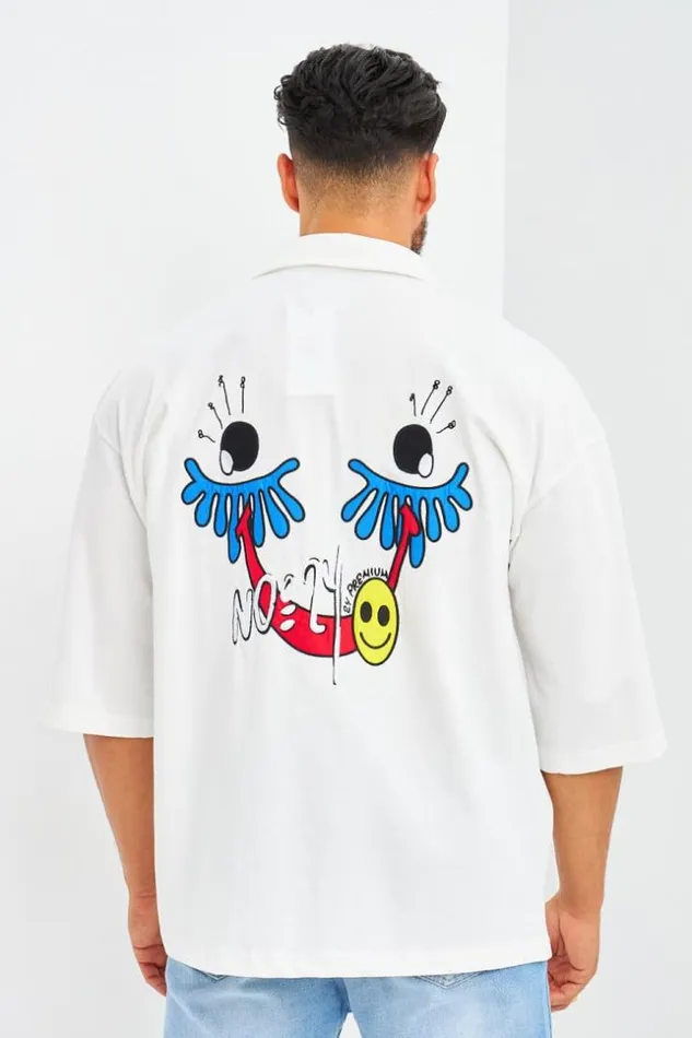 Men Chemise Blanche Oversize Patchs White Brentiny Paris Shirts
