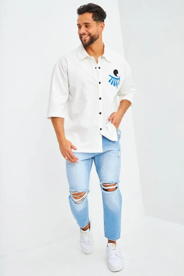 Men Chemise Blanche Oversize Patchs White Brentiny Paris Shirts