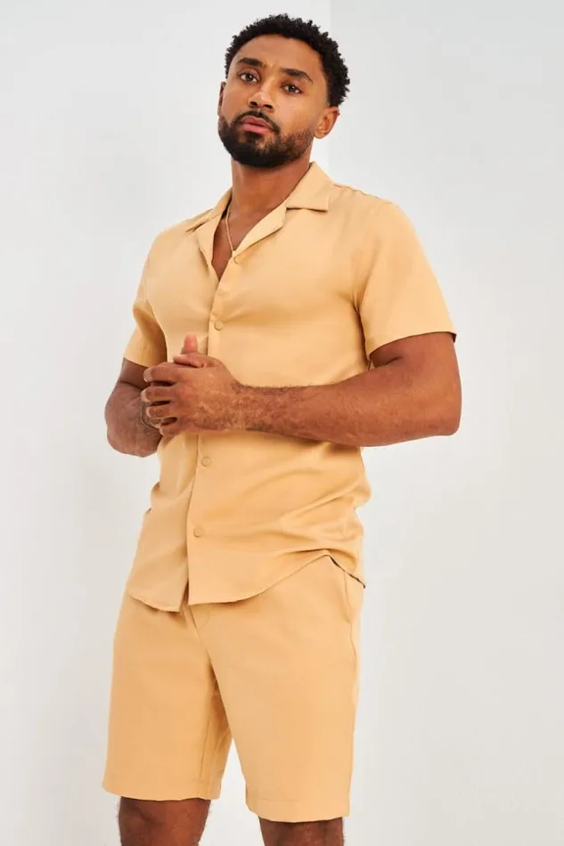 Men Chemise Manches Courtes Noire Boutons Pression Camel Brentiny Paris Shirts