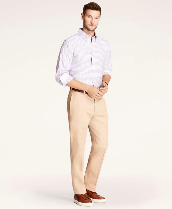 Men Clark StraightFit Stretch Advantage Chino Pants Dark Khaki Brooks Brothers Chinos and Casual Pants