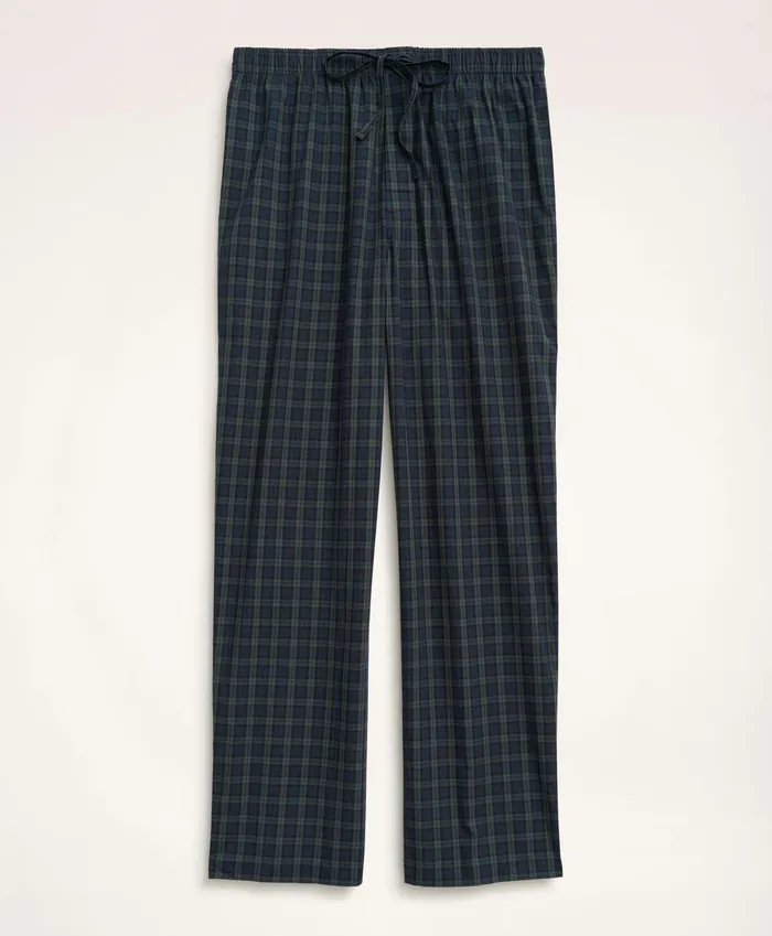Men Cotton Broadcloth Black Watch Lounge Pants Navygreen Brooks Brothers Pajamas and Robes