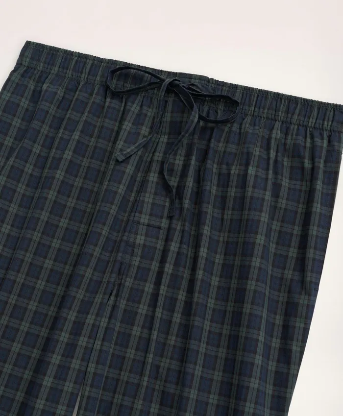 Men Cotton Broadcloth Black Watch Lounge Pants Navygreen Brooks Brothers Pajamas and Robes