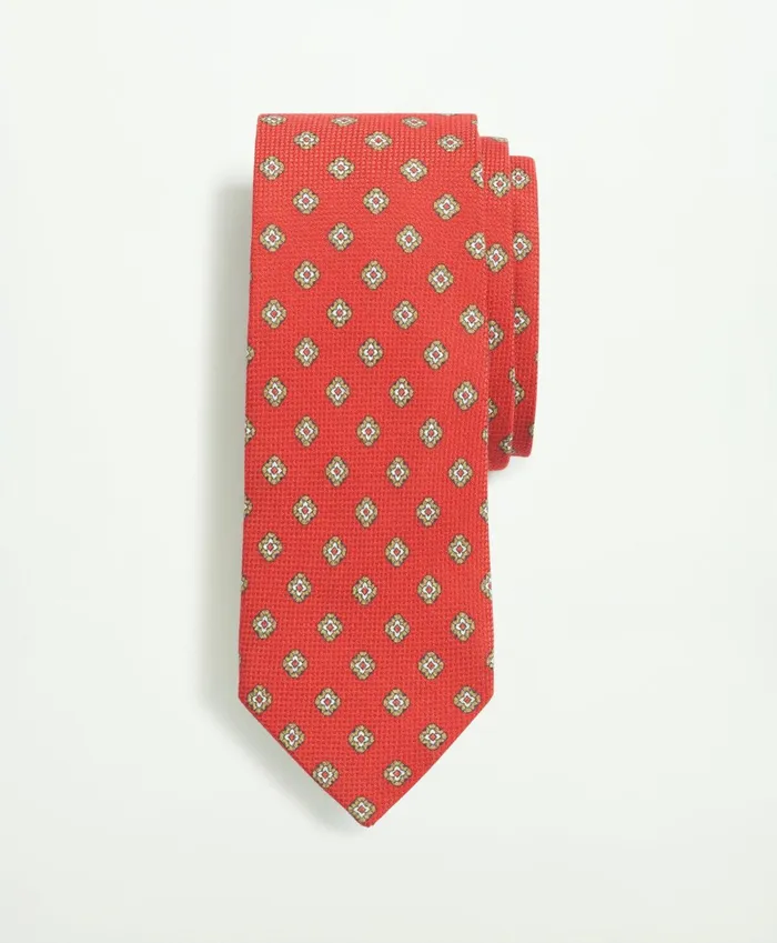 Men Cotton Silk Jacquard Flower Tie Red Multi Brooks Brothers Ties and Pocket Squares