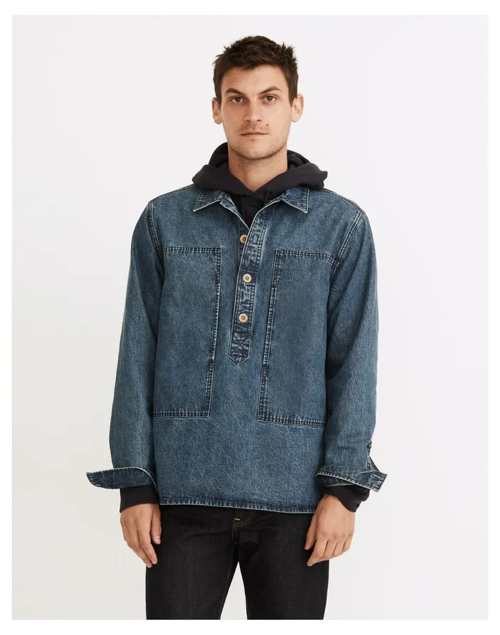 Men Denim Easy Long Sleeve Popover Shirt Barado Wash Madewell Shirts