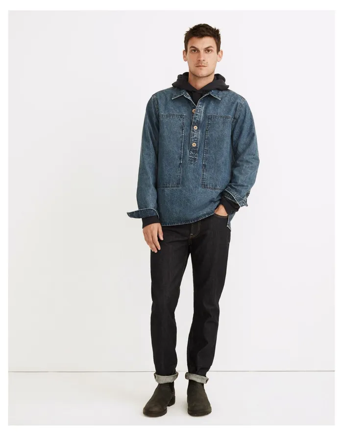 Men Denim Easy Long Sleeve Popover Shirt Barado Wash Madewell Shirts