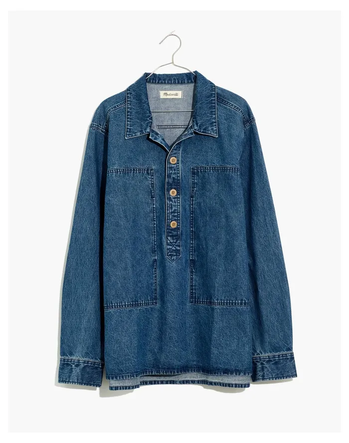 Men Denim Easy Long Sleeve Popover Shirt Barado Wash Madewell Shirts