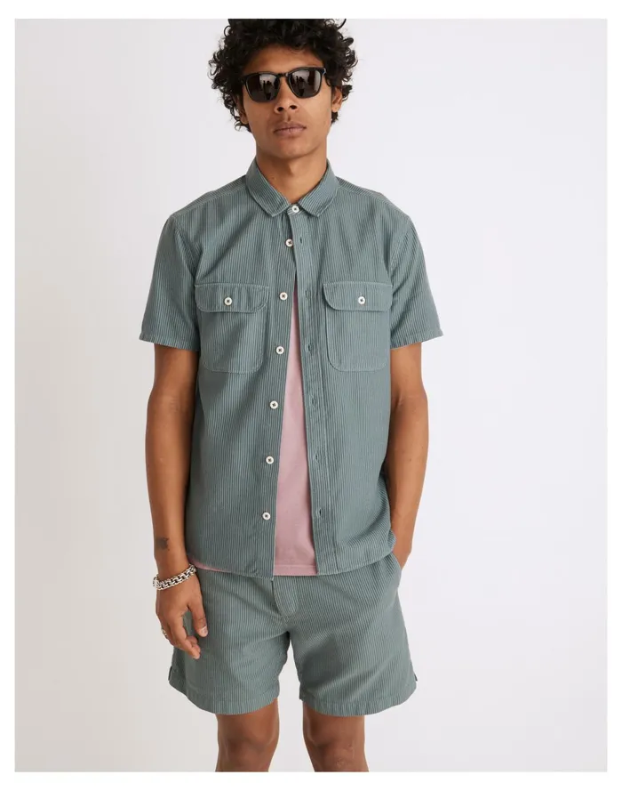 Men Easy Short Sleeve Shirt In Stripe Faded Shale Madewell Shirts