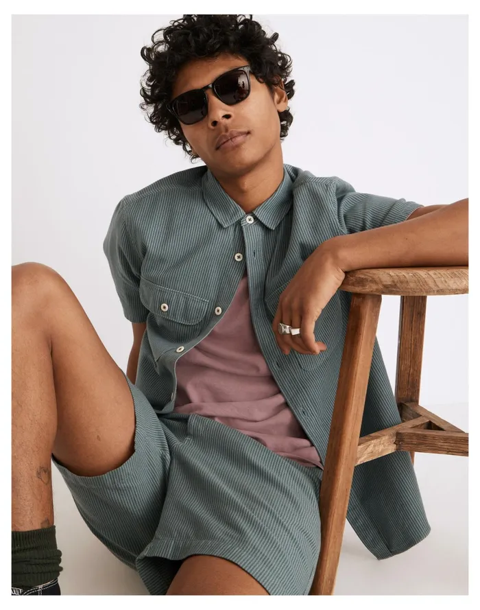 Men Easy Short Sleeve Shirt In Stripe Faded Shale Madewell Shirts Men Easy Short Sleeve Shirt In Stripe Faded Shale Madewell Shirts