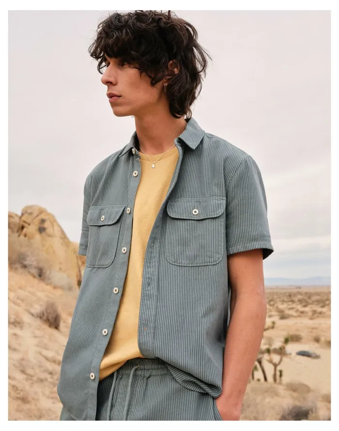 Men Easy Short Sleeve Shirt In Stripe Faded Shale Madewell Shirts Men Easy Short Sleeve Shirt In Stripe Faded Shale Madewell Shirts