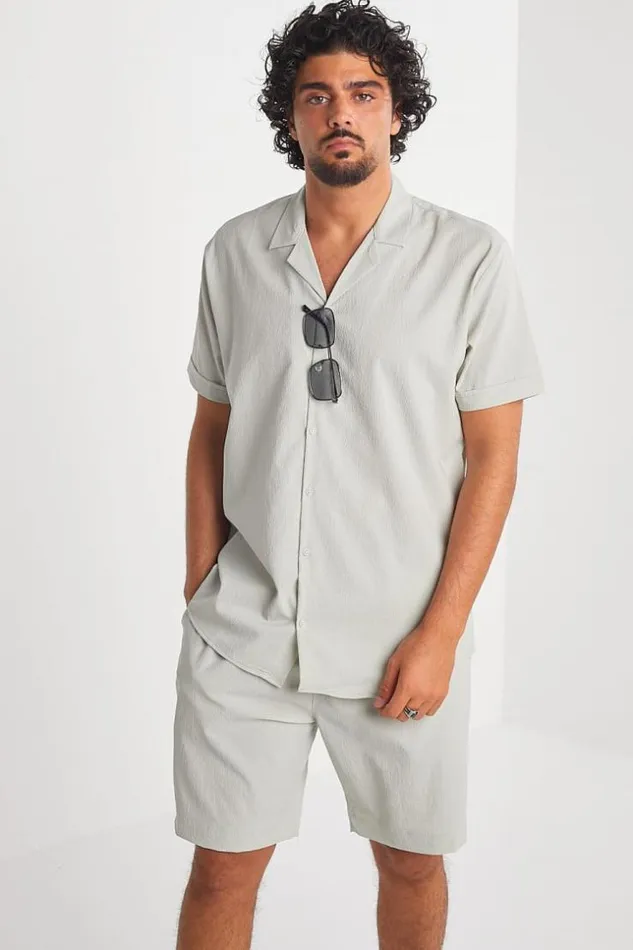 Men Ensemble 2 Pices Chemise Short Gris Grey Brentiny Paris Top Bottom Sets