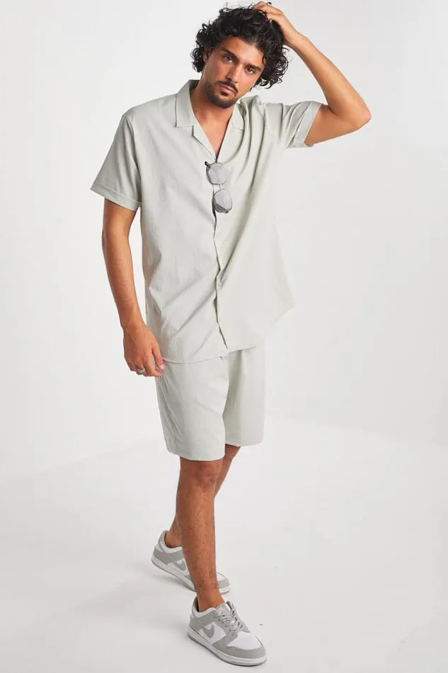 Men Ensemble 2 Pices Chemise Short Gris Grey Brentiny Paris Top Bottom Sets