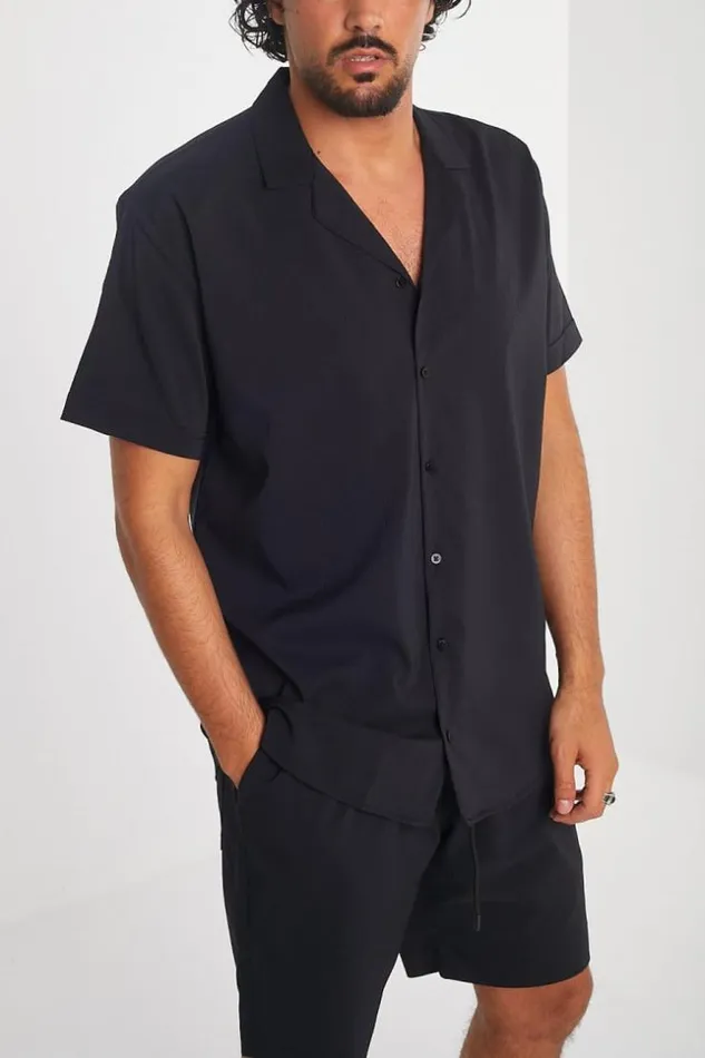 Men Ensemble 2 Pices Chemise Short Noir Black Brentiny Paris Top Bottom Sets