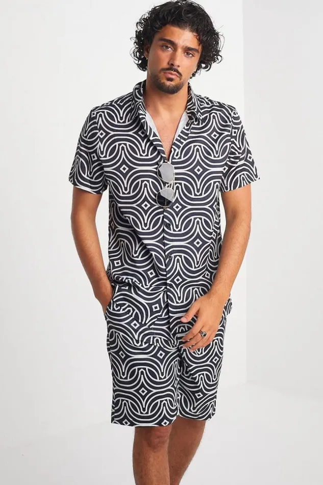 Men Ensemble 2 Pices Chemise Short Noir Motif Gomtrique Black Brentiny Paris Top Bottom Sets Men Ensemble 2 Pices Chemise Short Noir Motif Gomtrique Black Brentiny Paris Top Bottom Sets