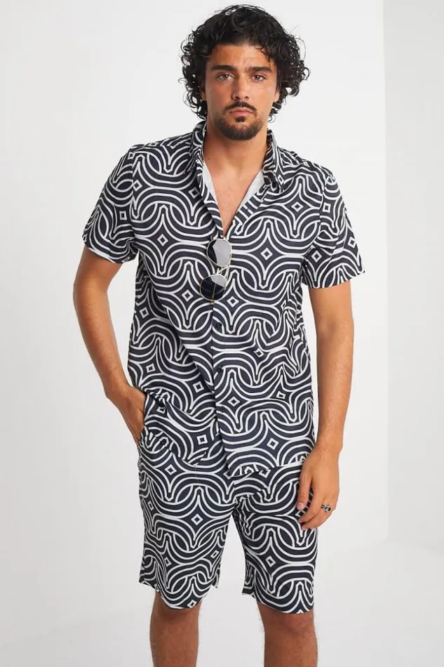 Men Ensemble 2 Pices Chemise Short Noir Motif Gomtrique Black Brentiny Paris Top Bottom Sets Men Ensemble 2 Pices Chemise Short Noir Motif Gomtrique Black Brentiny Paris Top Bottom Sets