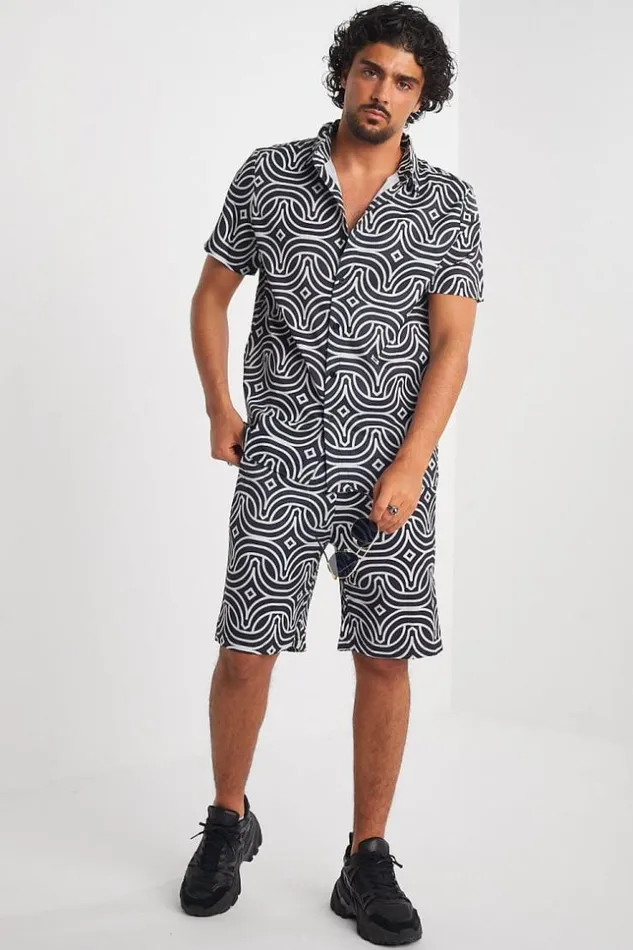 Men Ensemble 2 Pices Chemise Short Noir Motif Gomtrique Black Brentiny Paris Top Bottom Sets Men Ensemble 2 Pices Chemise Short Noir Motif Gomtrique Black Brentiny Paris Top Bottom Sets