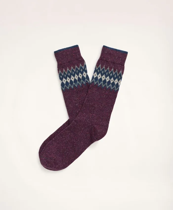 Men Fair Isle Crew Socks Dark Redmulti Brooks Brothers Sock