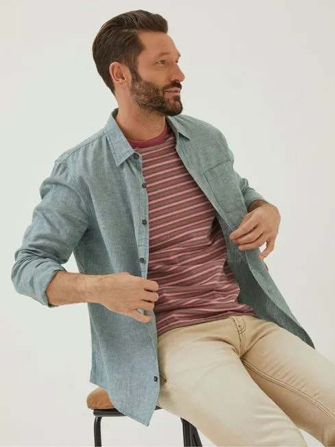 Men Fatface Coats and Jackets Green Long Sleeve Bugle Linen Cotton Shirt Men Fatface Coats and Jackets Green Long Sleeve Bugle Linen Cotton Shirt