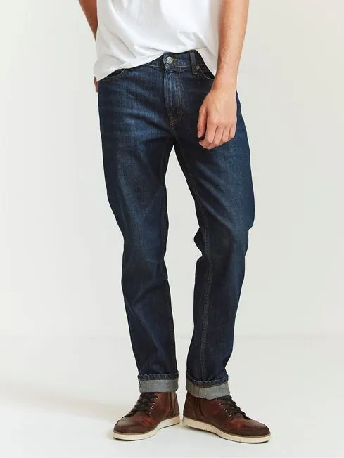 Men Fatface Jeans Dark Blue Vintage Wash Denim Slim Jeans