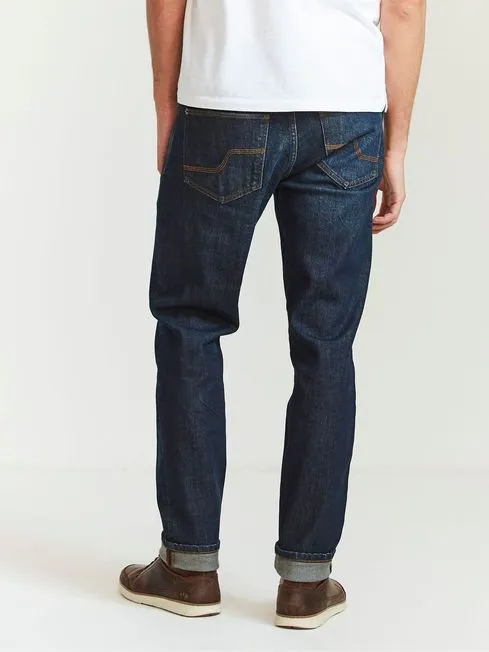 Men Fatface Jeans Dark Blue Vintage Wash Denim Slim Jeans
