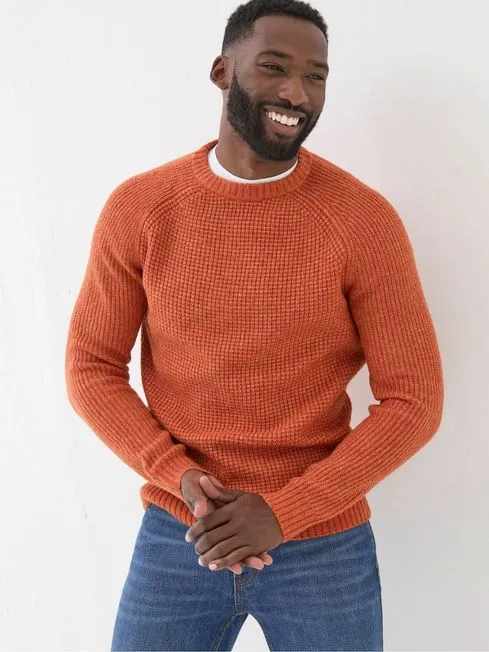 Men Fatface Knitwear Calder Orange Crew Neck Jumper