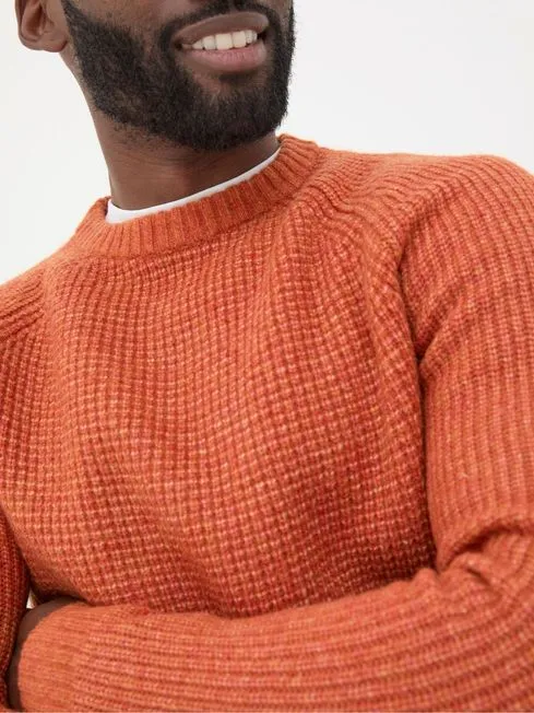Men Fatface Knitwear Calder Orange Crew Neck Jumper