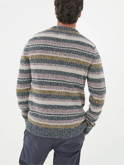 Men Fatface Knitwear Hove Navy Blue Stripe Crew Jumper
