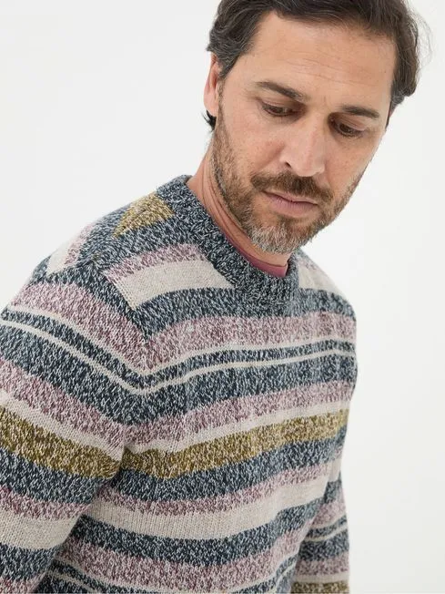 Men Fatface Knitwear Hove Navy Blue Stripe Crew Jumper