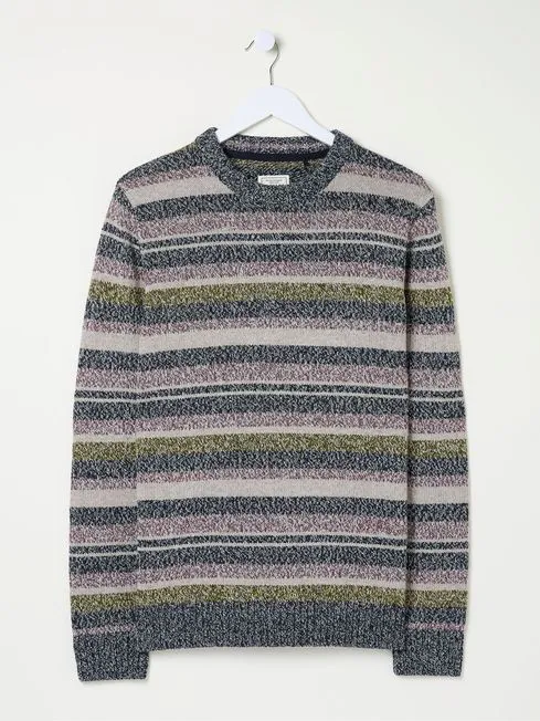 Men Fatface Knitwear Hove Navy Blue Stripe Crew Jumper