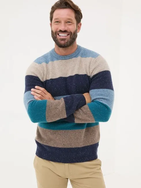 Men Fatface Knitwear Navy Lambswool Knitted Crew Jumper