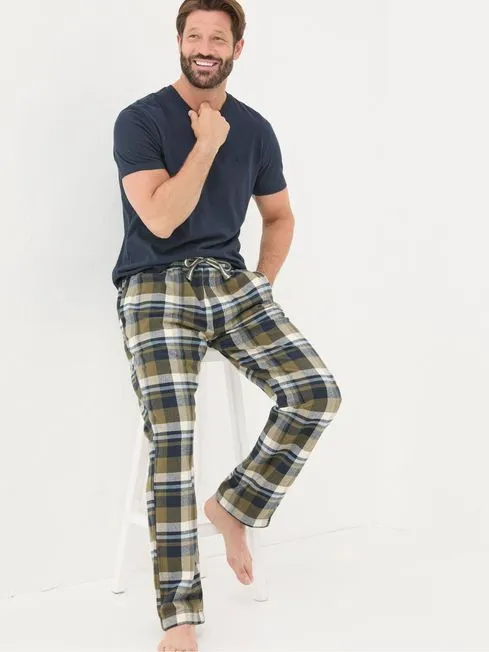 Men Fatface Loungewear Hambrook Green Check Pyjama Bottoms
