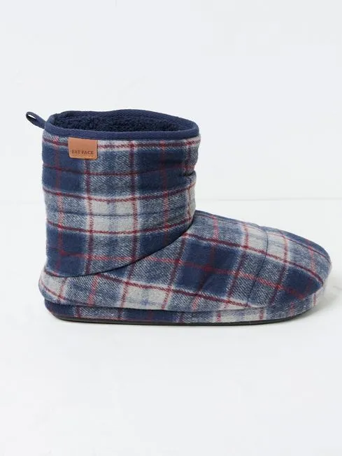Men Fatface Loungewear Sussex Navy Blue Check Boot Slippers